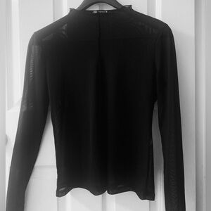 Zara Black Long Sleeve Sheer Top